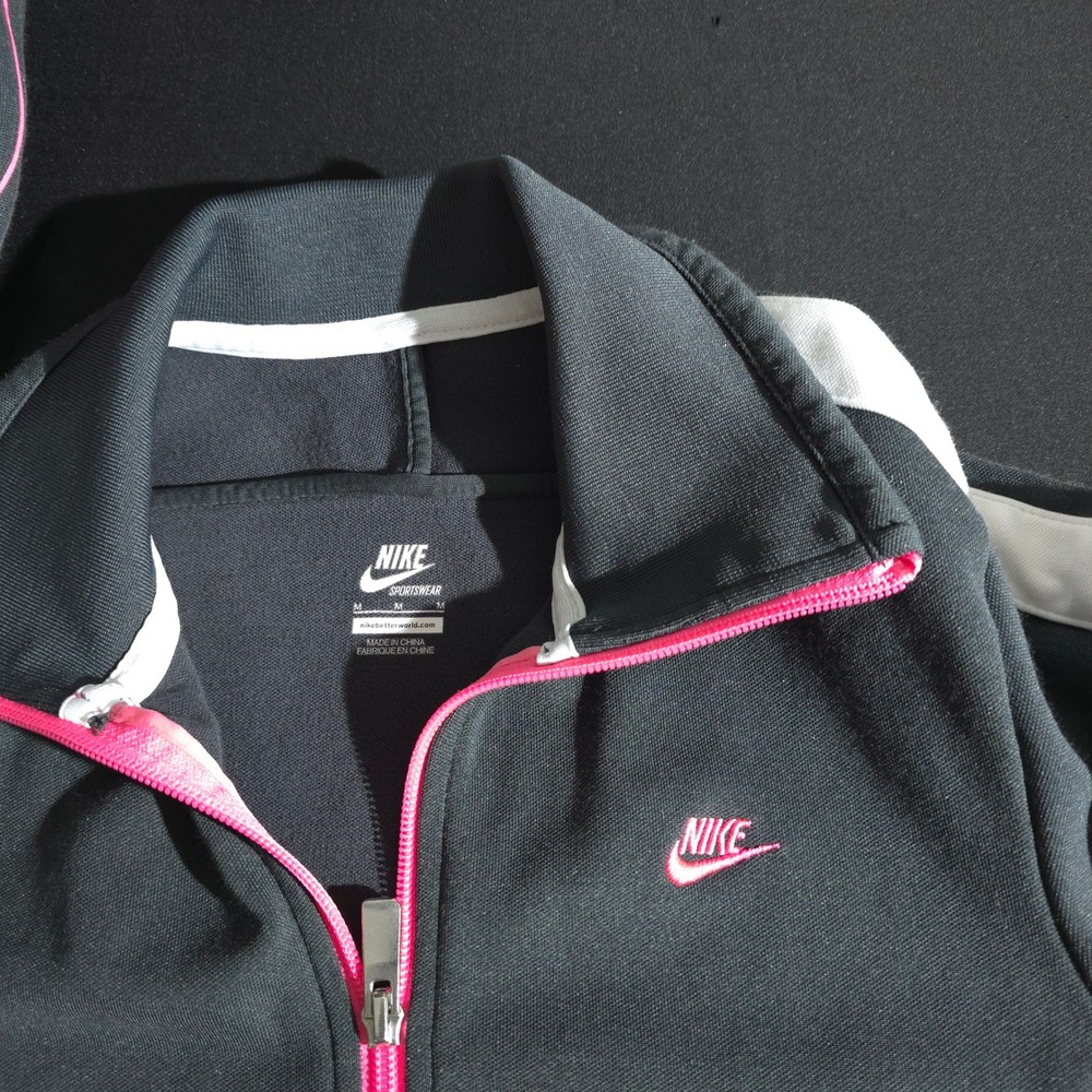 Nike Track Jacket Men M Grey White Pink 370397-060 Full Zip Mock Neck Striped - Picture 5 of 10
